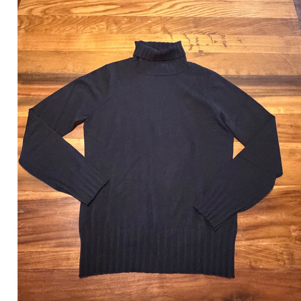 BCBGMAXAZRIA Womens Black Turtleneck Ribbed Hem Sweater XL Rayon Blend